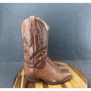 VTG J Chisholm Handcrafted Leather Western Brown Cowboy Boots Size 9D USA